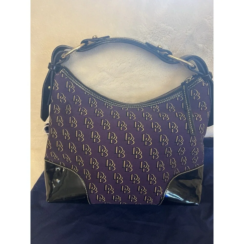 Dooney And Bourke Nikki Purple And Gold Purse With Dust Bag Collegiate